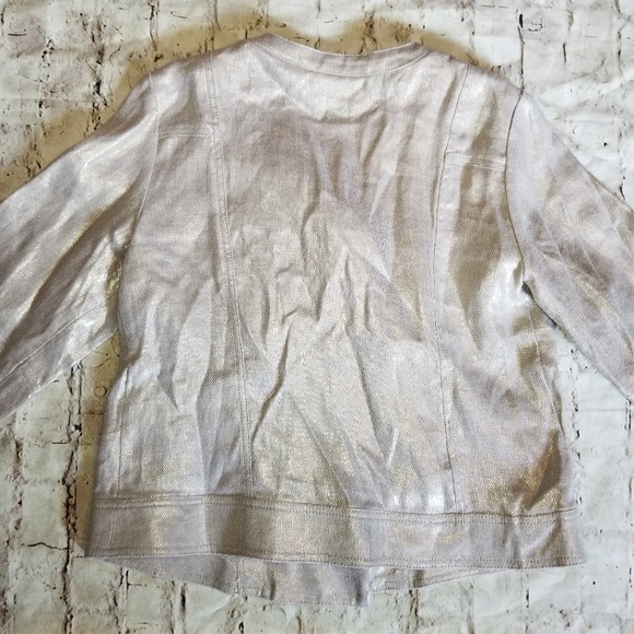 CHICO'S Gold Cream Moto Metallic Zip Blazer New - Picture 5 of 5